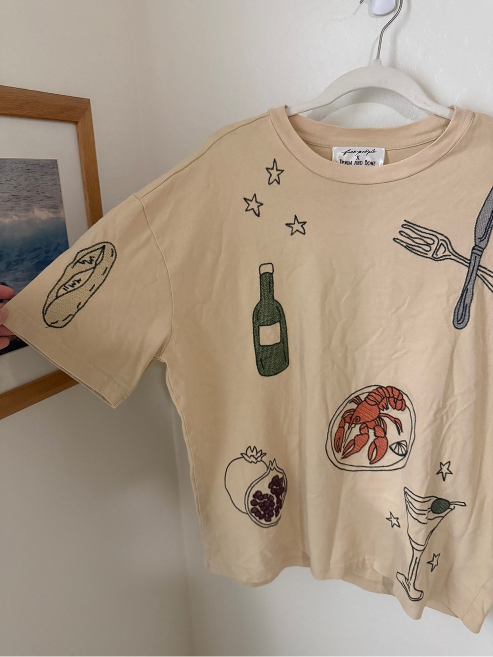 NWT Free People x Denim & Bone Dinner Party Embroidered Tee - Picture 4 of 7